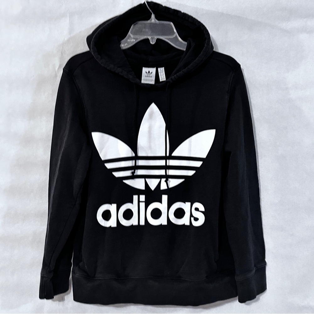 Adidas Classic Leaf Black Hoodie with White Logo - Picture 3 of 7